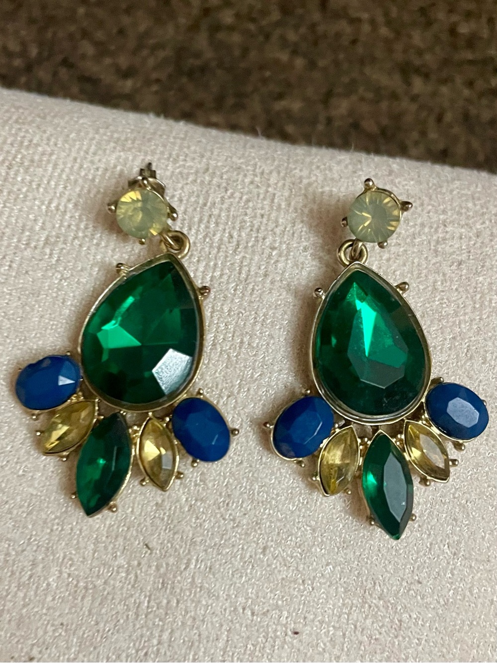 Francesca's Collections Gold-tone Earrings with Green, Blue and Yellow Stones